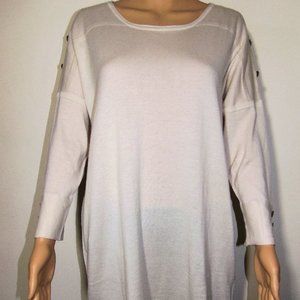 Simply Noelle Brass Button Cotton Knit 3/4 Sleeve Tunic Top - CREAM